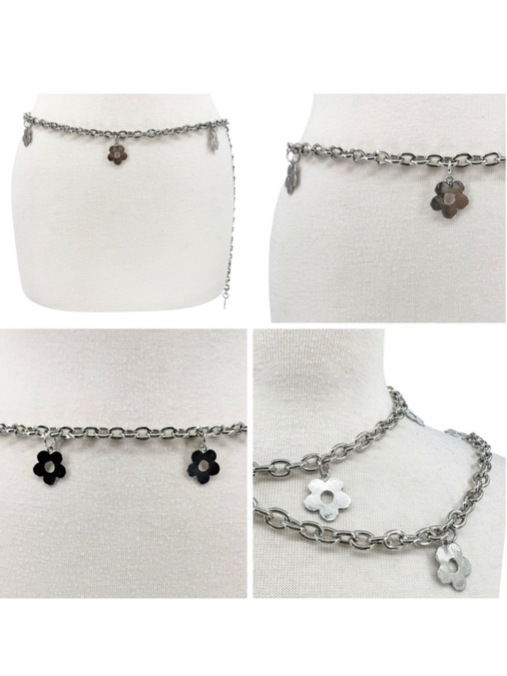 Adjustable Silver Tone Daisy Chain Belt